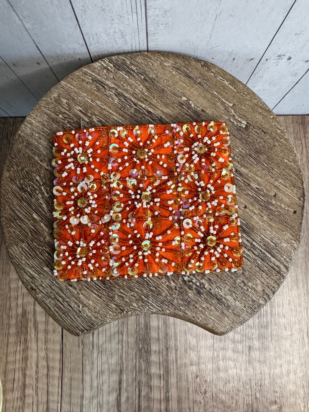 Coin Purse Orange Sparkly beaded Sequin Coin Purse Wallet Orange Accessory